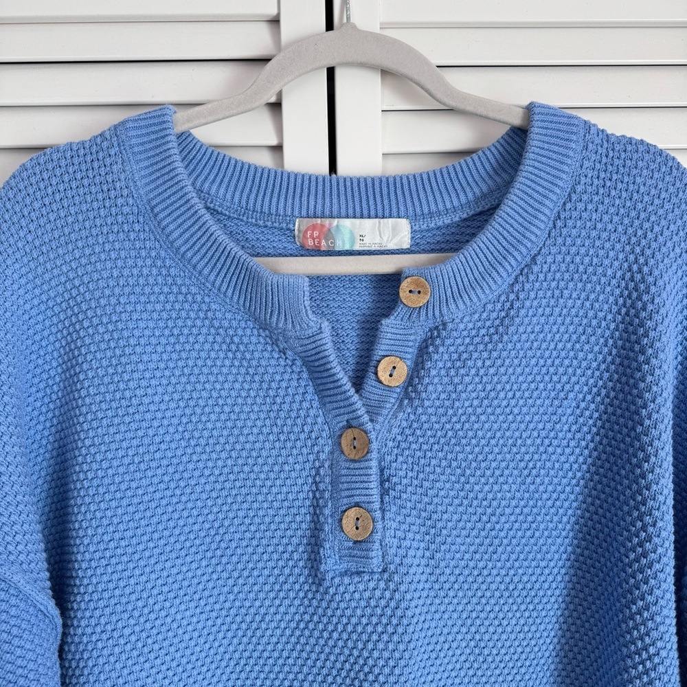 Free People Beach Hailee Waffle Knit Sweater Top Oversized Blue Slouchy Size XL - Picture 3 of 11
